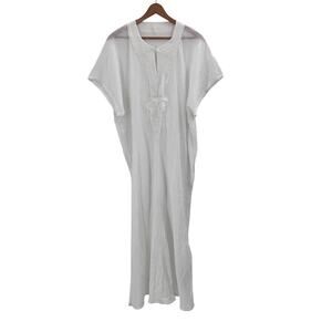 Stunning White Cotton Gauze Embroidered Maxi Dress Beach Cover Up Womens XL